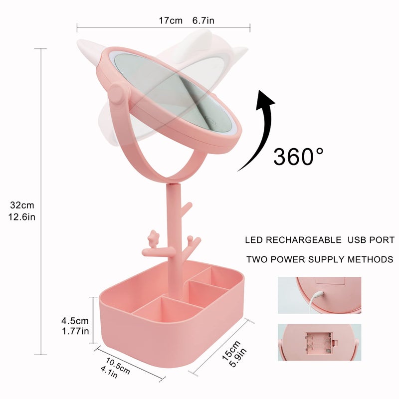 Nonebranded Vanity Mirror with Lights & Desk Mirror Lights Touch-Screen Light Control Portable High Definition Cosmetic Lighted Up Mirror with USB Port in 360 Degree Rotation(Pink) - Image 3